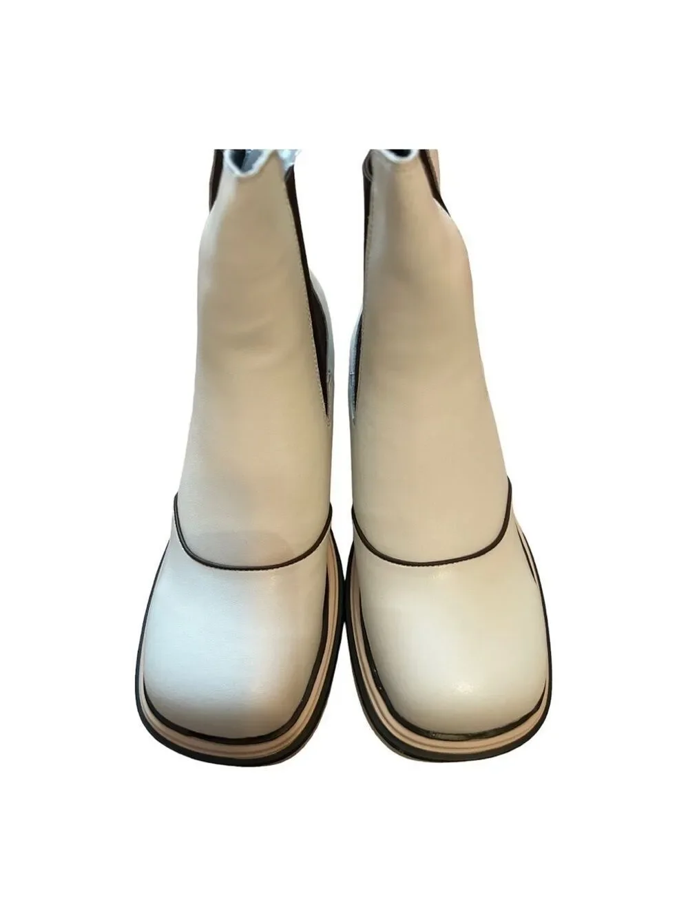 YOUTHJUNE Rice White Contrast Leather Bootie - Women